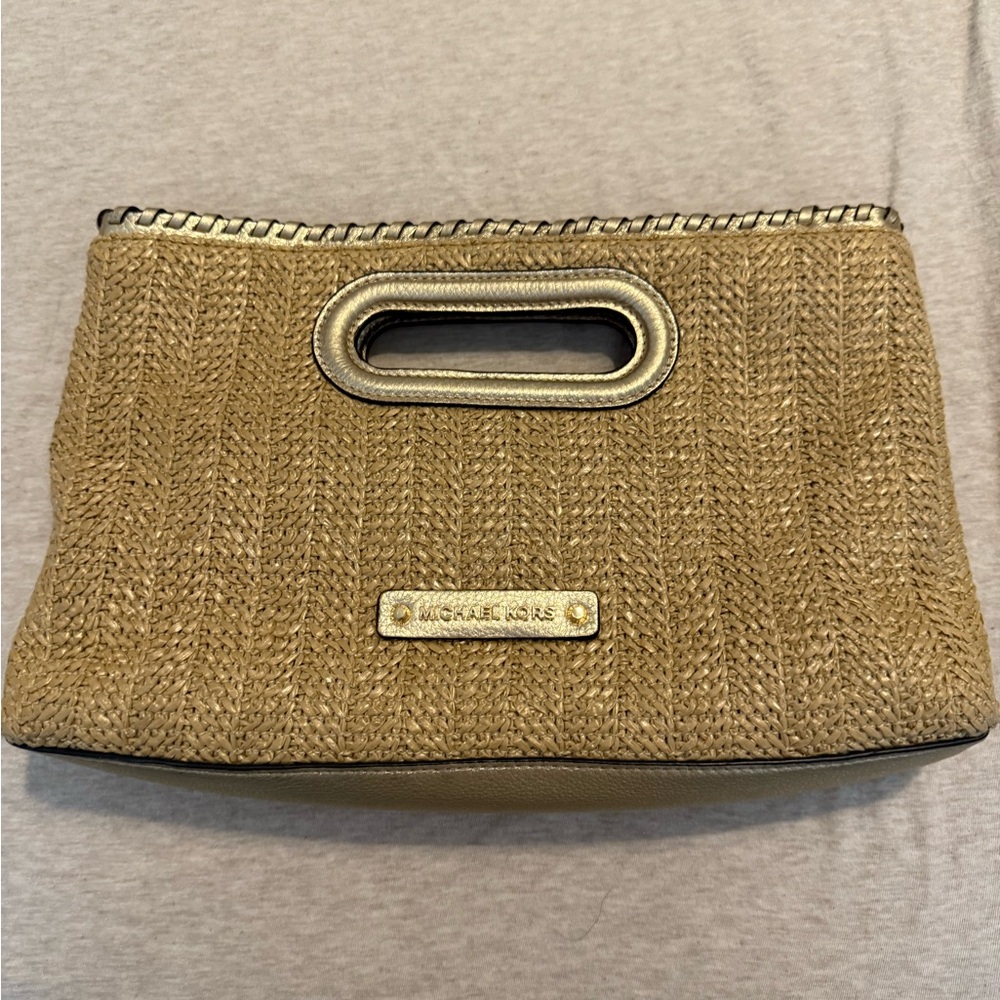 Michael Kors Tan Clutch with Metallic Accents